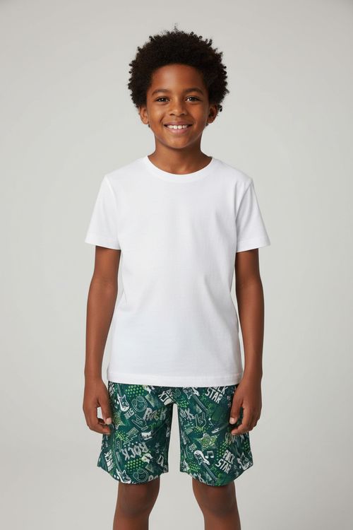 Bermuda Tactel Infantil Caedu Rock Verde Claro 10-16 Anos