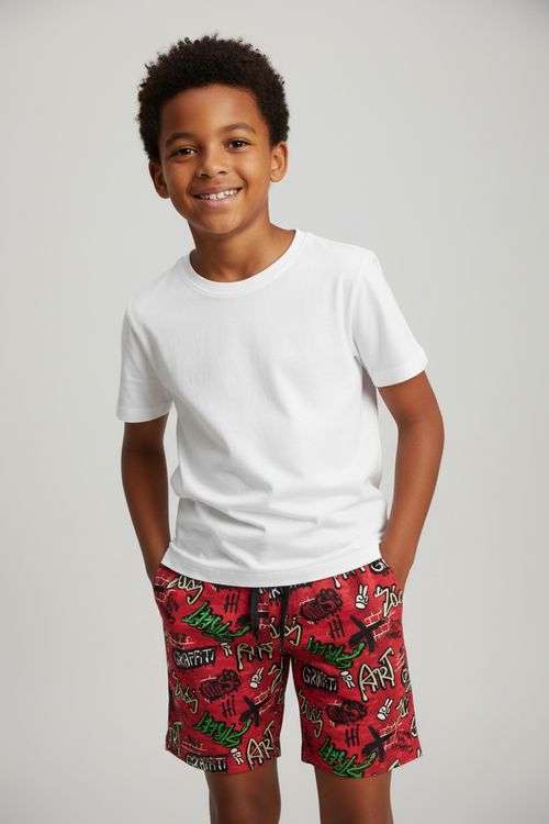 Bermuda Tactel Infantil Caedu Estampa Folhagem 10-16 Anos