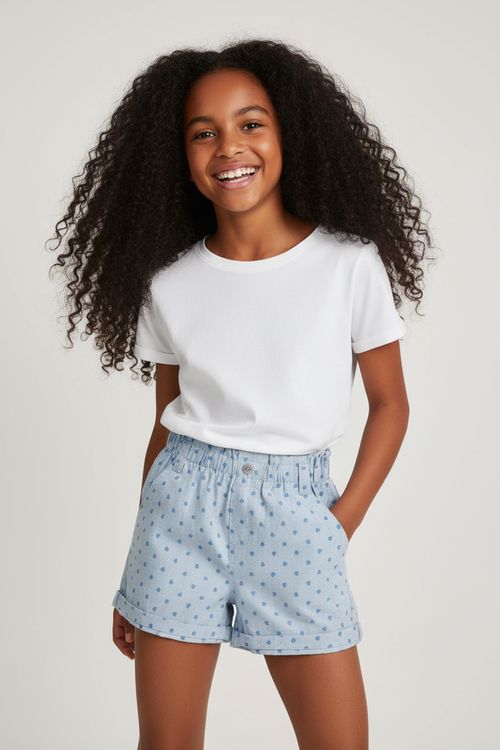 Shorts Infantil Menina Clochard Azul Claro com Corações