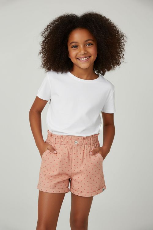 Shorts Clochard Infantil Caedu Sarja Coral Poá 10-16 anos