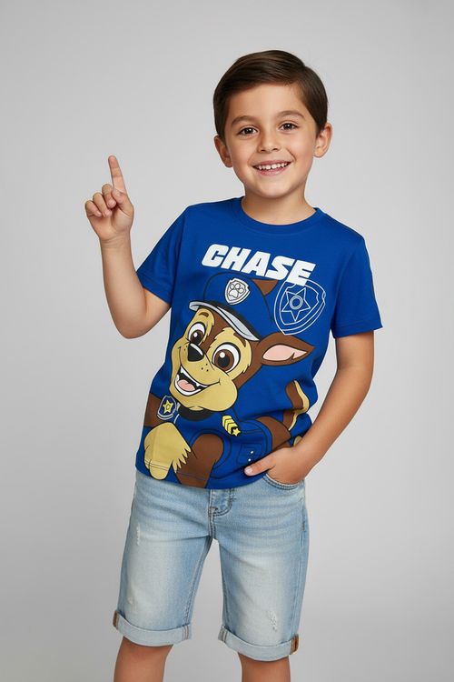 Camiseta Infantil Patrulha Canina Chase Azul 4-8 Anos