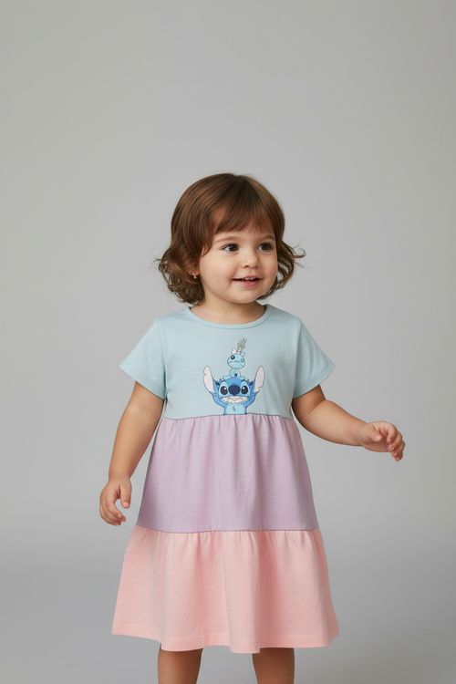 Vestido Infantil Caedu Marias Stitch Azul Claro