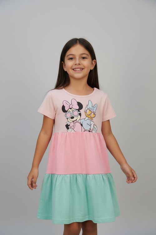 Vestido Infantil Minnie e Margarida Caedu Rosa 4-10 anos