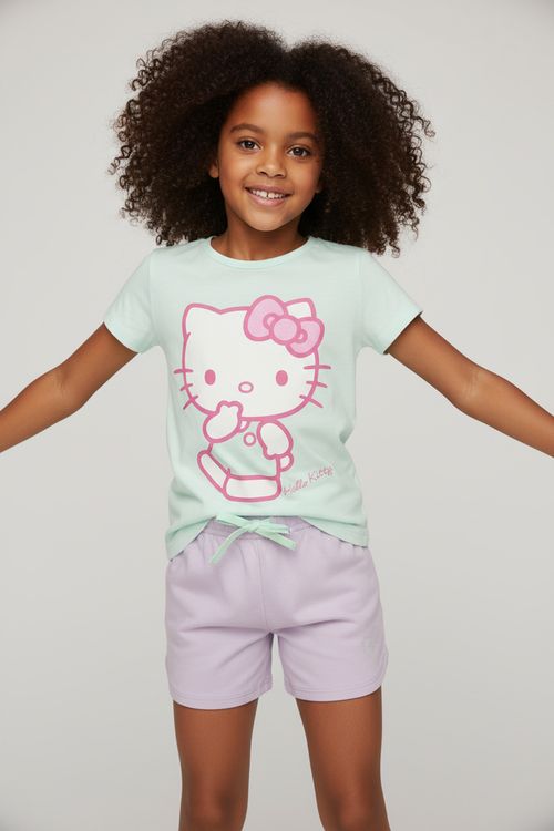 Conjunto Infantil Hello Kitty Caedu 4-10 Anos Aqua/Lilás