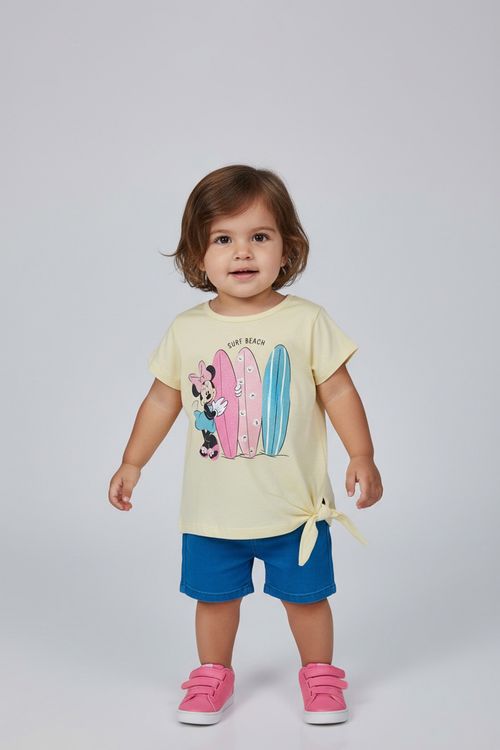 Blusa Infantil Caedu Minnie Surf Nó Amarela Algodão