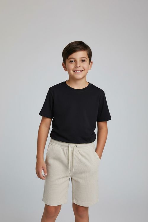 Bermuda Infantil Sarja Eco Caedu Listrada Bege 10-16 Anos