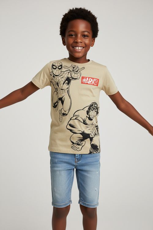 Camiseta Infantil Avengers Homem-Aranha Hulk 10-16 Anos Bege Escuro