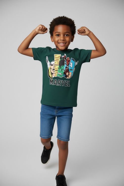 Camiseta Infantil Menino Verde Militar 4-8 Anos Heróis Marvel