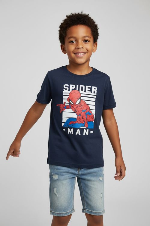 Camiseta Infantil Homem-Aranha Caedu Azul Escuro 4-8 Anos