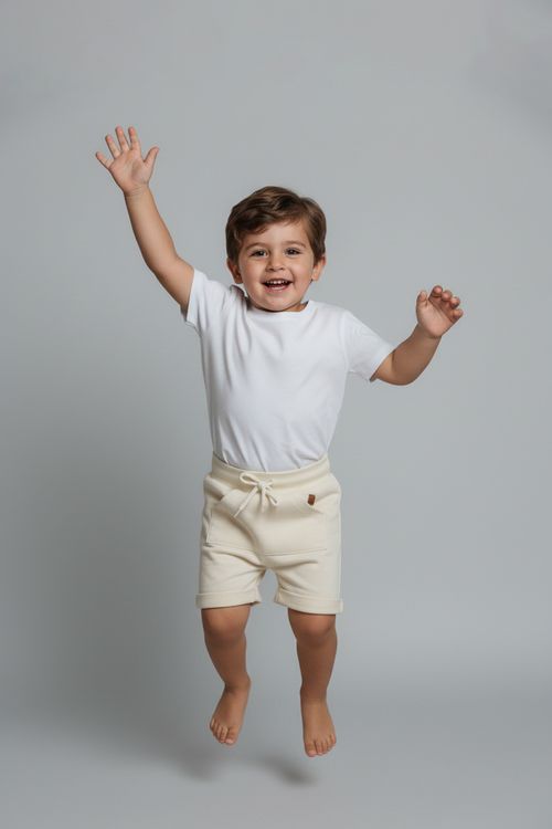 Bermuda Caedu Infantil 1-3 Anos Moletom Canguru Bege Claro
