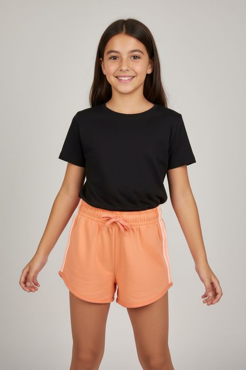 Short Infantil Menina Coral Neon 10-16 anos Listras Laterais