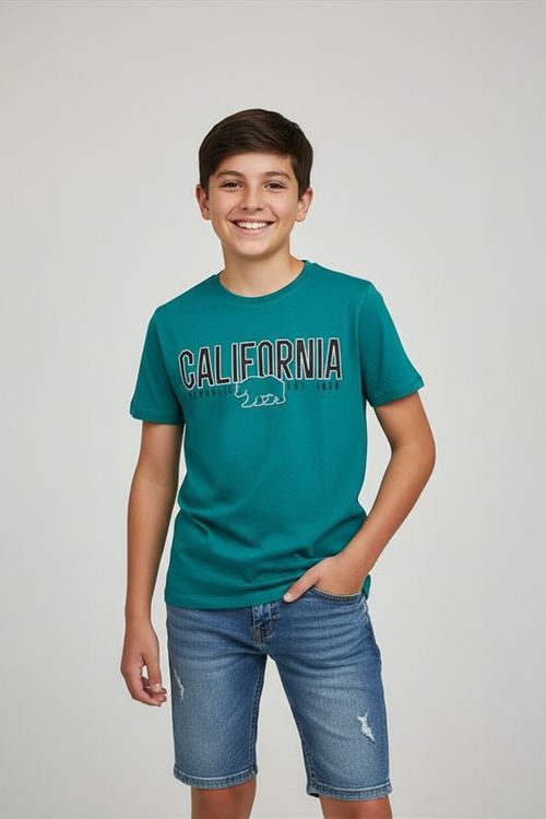 Camiseta Masculina Juvenil Verde Água California Bear