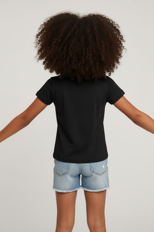 Blusa Infantil Menina Preta 4-10 Anos Estampa Stitch