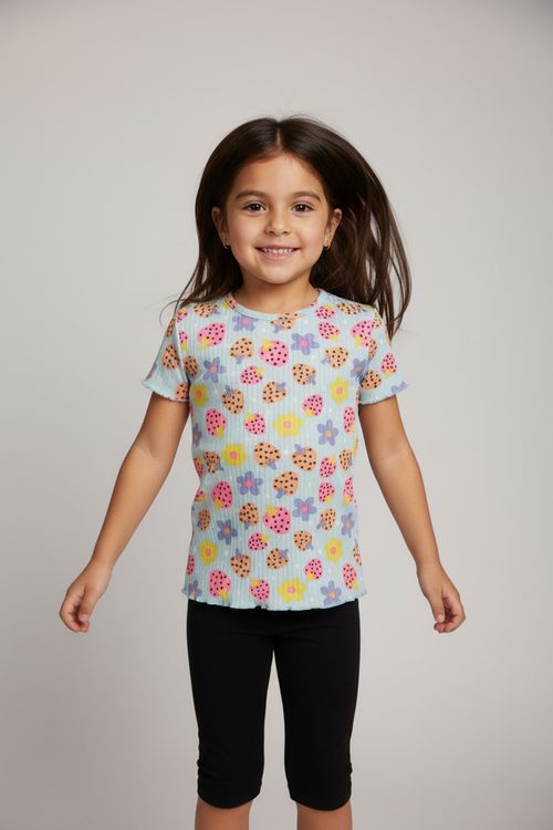 Blusa Infantil Menina Verde Água 4-8 Anos Morangos e Flores