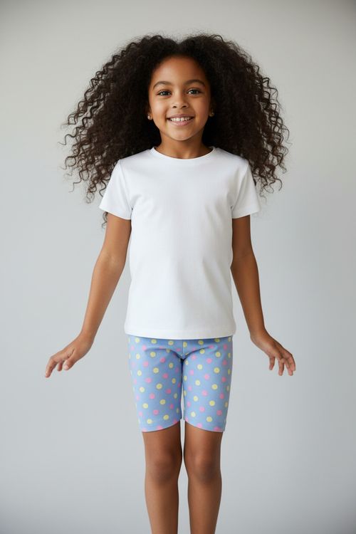 Shorts Ciclista Infantil Menina Azul Claro 4-8 Anos Poá Bolinhas