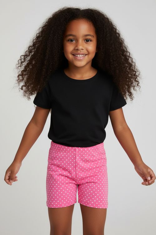 Shorts Ciclista Infantil Menina Rosa Neon Poá