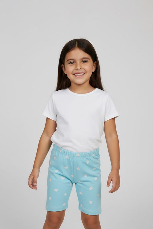 Shorts Ciclista Infantil Menina Azul Claro 4-8 Anos Corações