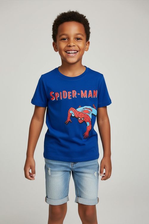 Camiseta Infantil Menino Azul Médio 4-10 Anos Spider-Man