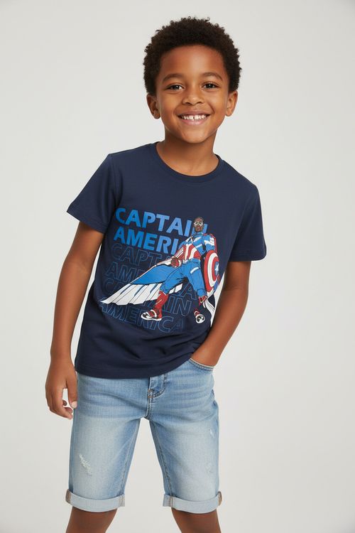 Camiseta Infantil Menino Azul Marinho Capitão América Marvel