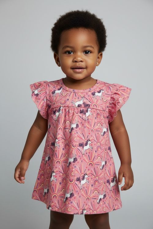 Blusa Regata Infantil Menina Rosa Claro Unicórnios e Arco-Íris