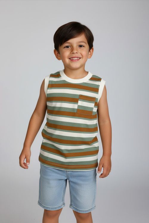Camiseta Regata Infantil Menino Listrada com Bolso