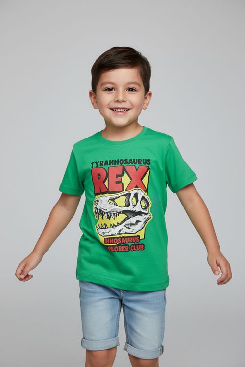 Camiseta Infantil Menino Verde T-Rex Explorer Club