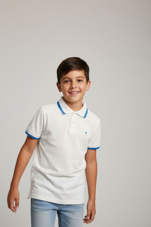 Camiseta Polo Infantil Menino Off White 10-16 Anos Palmeira