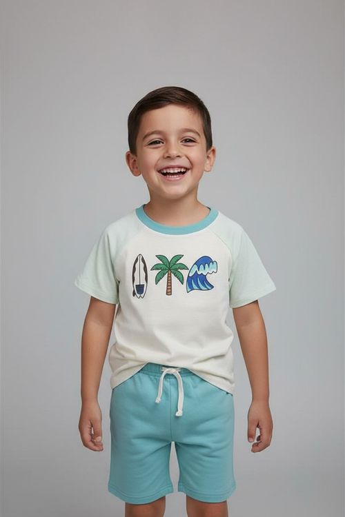Conjunto Infantil Menino Off White Azul Surf