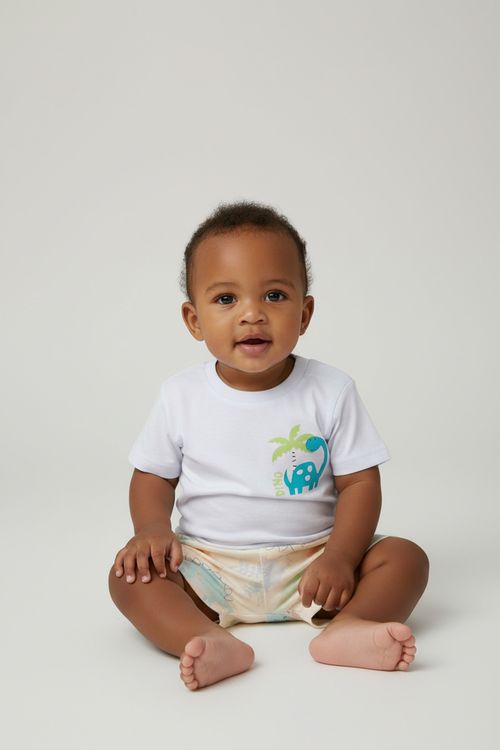 Conjunto Infantil Menino Branco Bebê Dinossauro