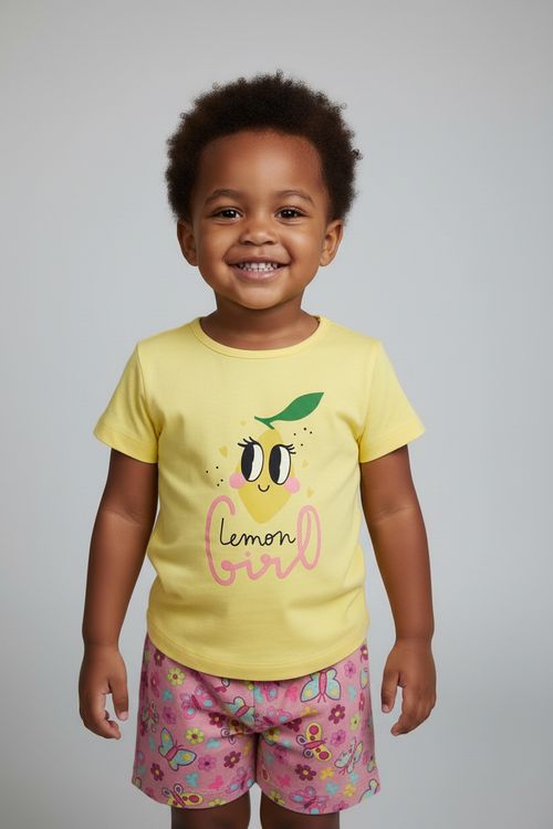 Conjunto Infantil Menina Amarelo/Rosa Limão/Borboletas