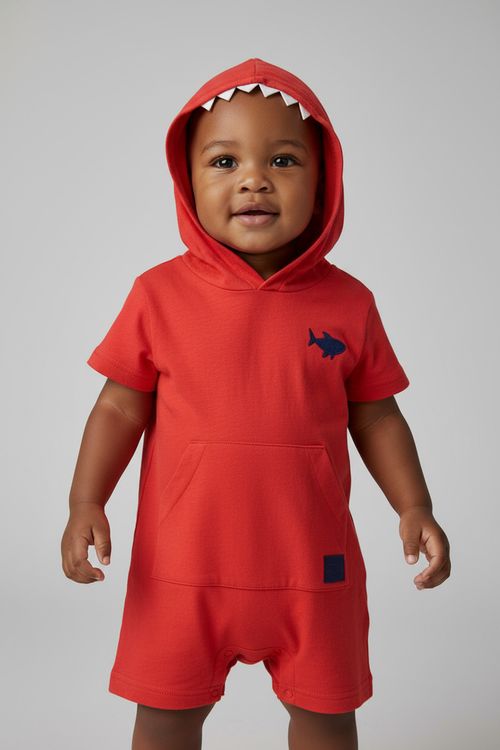 Macaquinho Infantil Vermelho Bebê Estampa Tubarão
