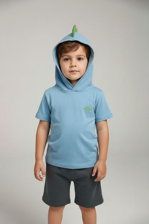 Conjunto Infantil Menino Azul/Cinza Estampa Dinossauro