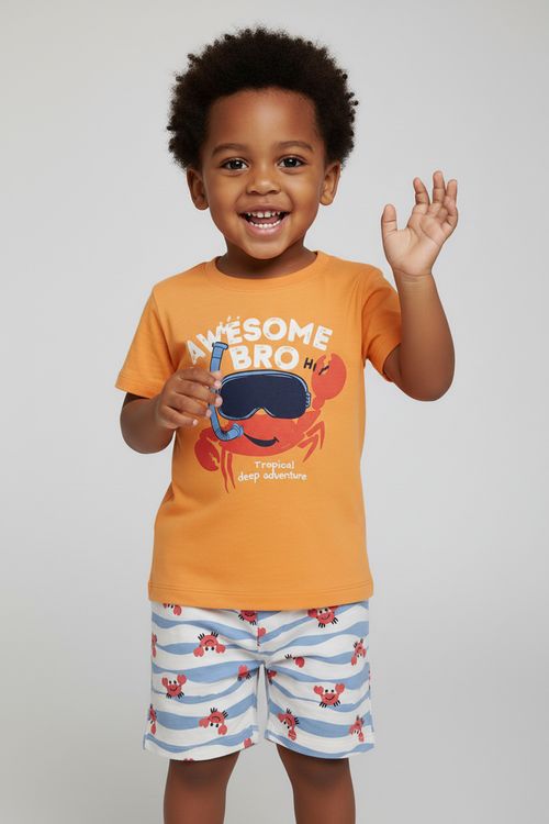 Conjunto Infantil Menino Laranja Estampa Siri Mergulhador