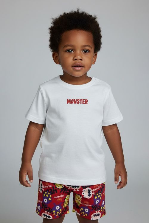 Conjunto Infantil Menino Branco e Vermelho 1-3 Anos Monstrinhos
