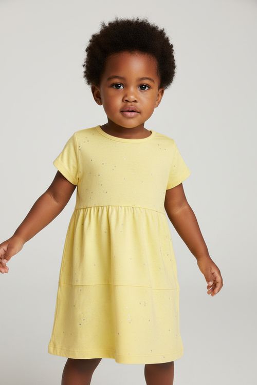 Vestido Infantil Menina Amarelo Sol Pontos Brilhantes