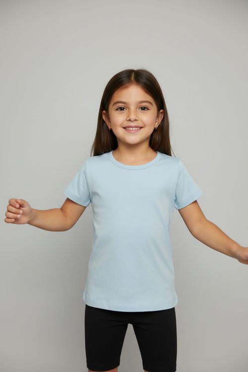 Blusa Infantil Menina Azul Claro 4-10 Anos Coração Strass