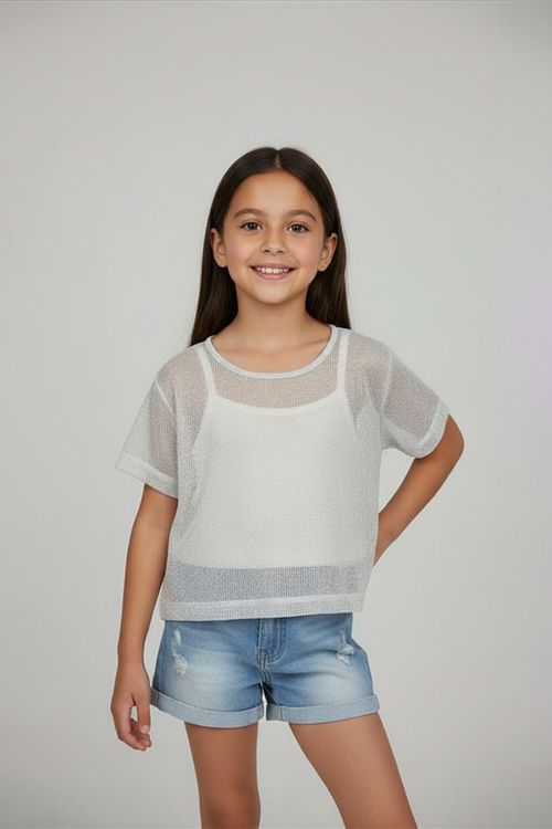 Conjunto Blusa e Top Infantil Menina Prata 10-16 Anos Brilhante