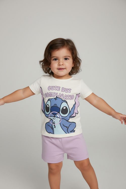 Conjunto Infantil Menina Off White/Lilás Stitch 'Cute but Complicated'