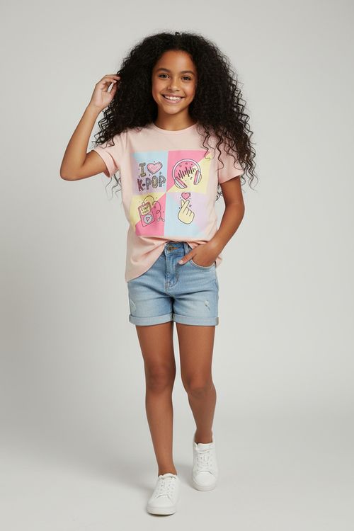 Blusa Infantil Menina Rosa Claro Juvenil K-POP Mania