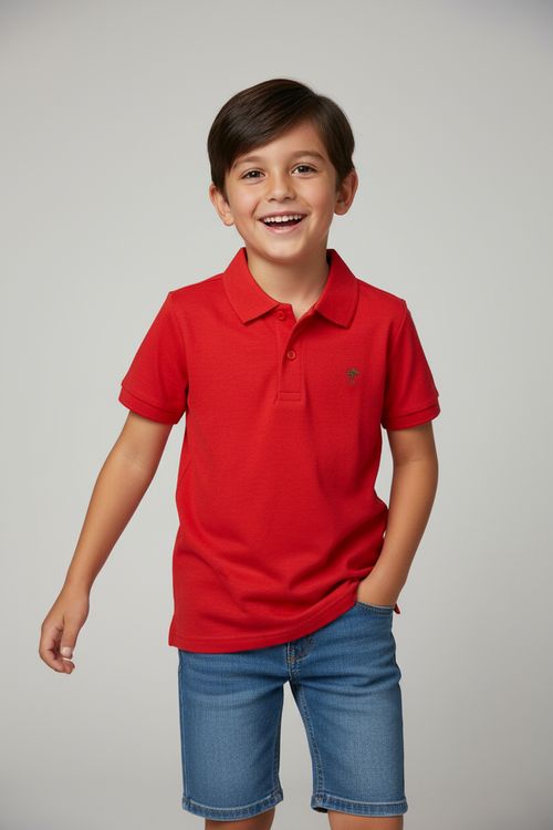 Camiseta Polo Infantil Menino Vermelha Infantil Bordado Palmeira
