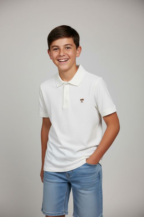 Polo Infantil Menino Off White Bordado Palmeira