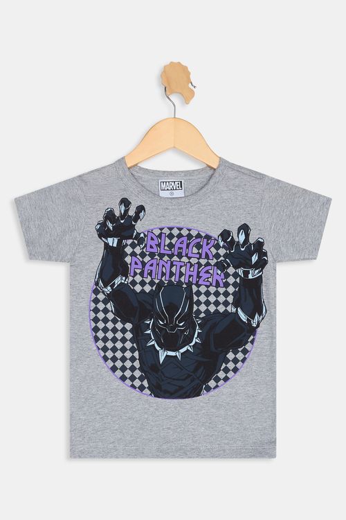 Camiseta Infantil Menino Cinza Mescla Pantera Negra