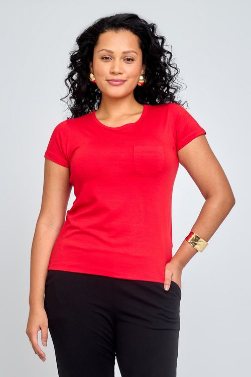 Blusa Feminina Caedu Vermelha Casual Bolso Frontal Viscolycra