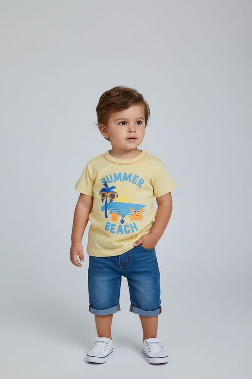 Camiseta Infantil Menino Amarela Estampa Summer Beach