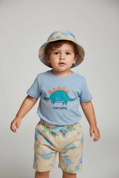 Conjunto Infantil Menino Azul Claro Criança Dinossauro Roarsome