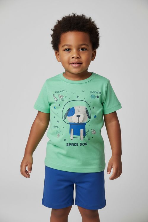 Conjunto Infantil Menino Verde e Azul 1-3 Anos Space Dog