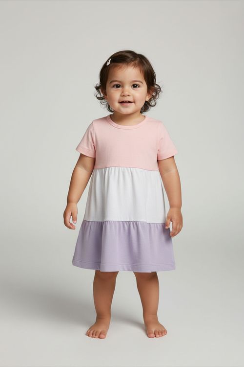 Vestido Infantil Menina Rosa Branco Lilás Bebê Blocos Cores