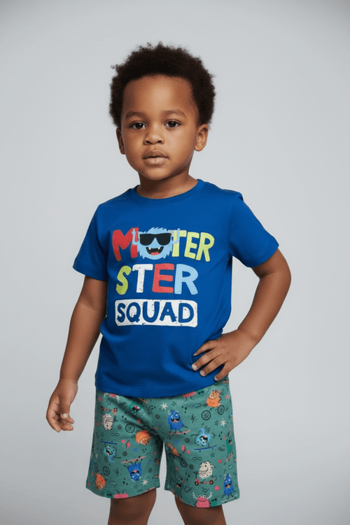 Conjunto Infantil Menino Azul Royal Monstrinhos Divertidos