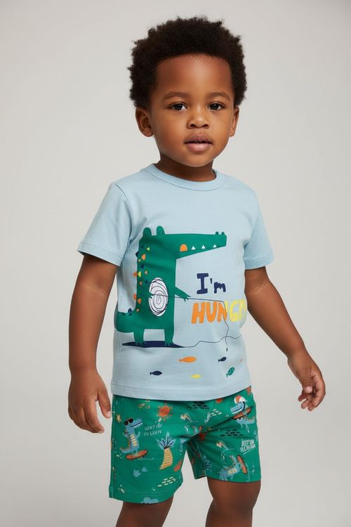 Conjunto Infantil Menino Azul e Verde Jacaré Skatista