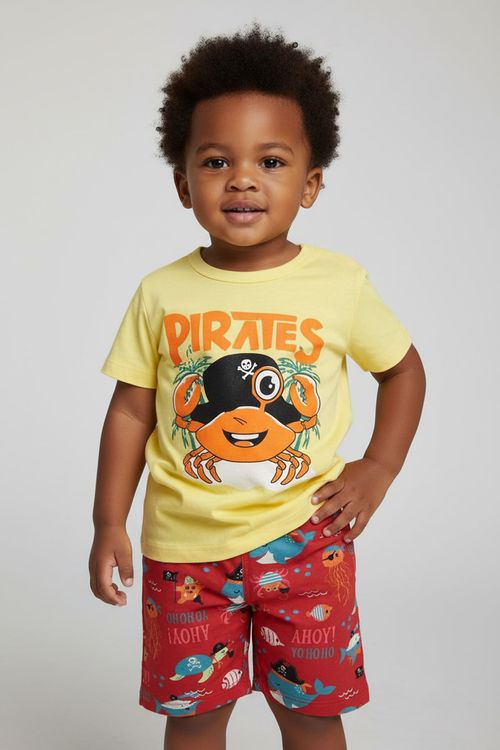 Conjunto Infantil Menino Amarelo/Vermelho 1-3 Anos Pirata